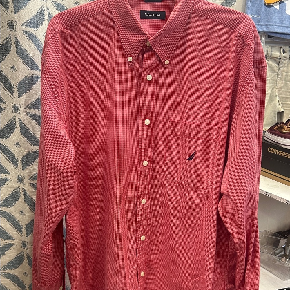 Nautica Men's Casual Red Button Down Shirt